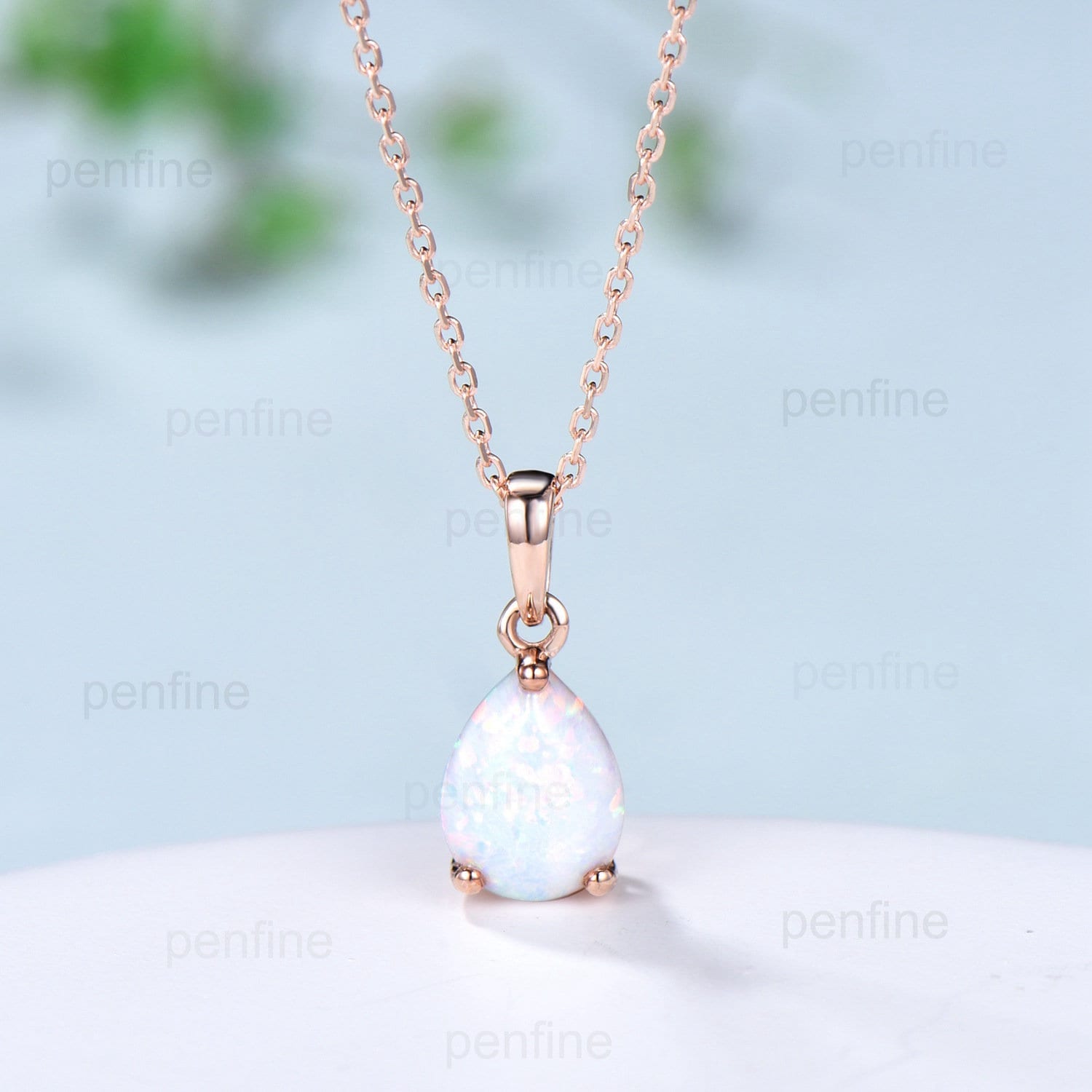Elegant Fire Opal Pendant Necklace - Solitaire White Opal in 14K/18K Rose Gold - Minimalist October Birthstone Jewelry for Women - Perfect for Gifts, Anniversaries & Everyday Wear