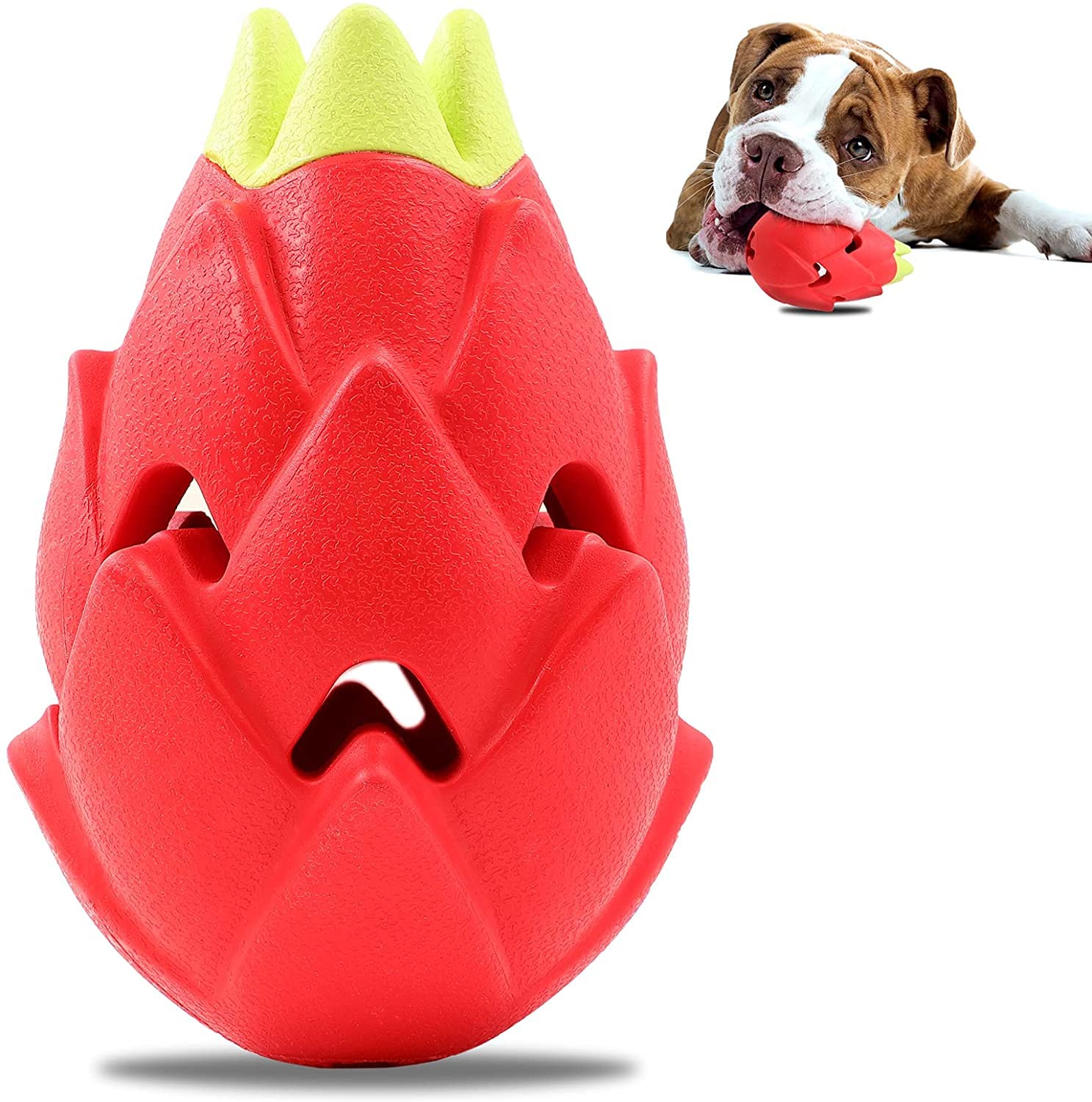 Fastsun Bite-Resistant Rubber Dog Chew Toy - Durable Molar Cleaning Ball for Small & Large Dogs, Fun Fruit Shape (Strawberry & Pitaya) - Perfect for Teething, Dental Care & Playtime at Home or Outdoors