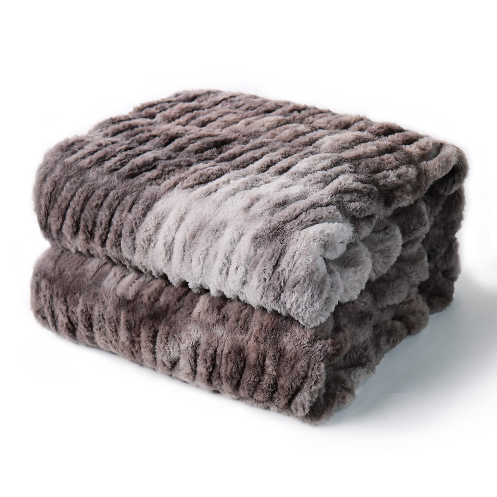 LIFEIN Faux Fur Throw Blanket - Ultra Soft Plush Fluffy Blanket for Couch, Bed & Sofa | Cozy Winter Sherpa Blanket for Home Decor | Grey/Brown 45x65 Inches | Perfect for Lounging, Movie Nights & Gift Giving