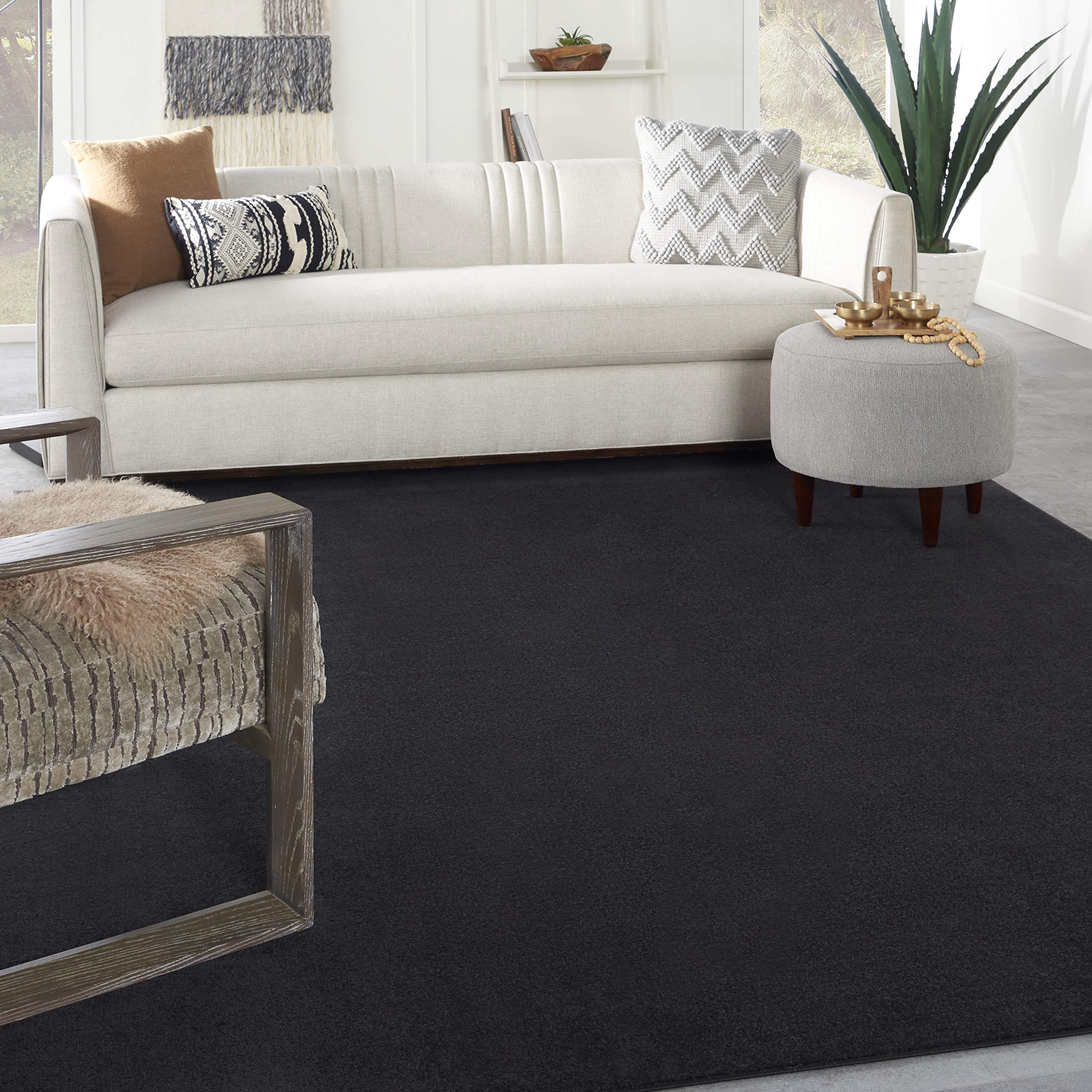 Nourison Essentials Indoor/Outdoor Black 9' x 12' Area Rug - Easy to Clean, Non-Shedding, Stain Resistant for Living Room, Bedroom, Dining Room, Backyard, Deck & Patio - Perfect for High Traffic Areas & Outdoor Entertaining (9x12)