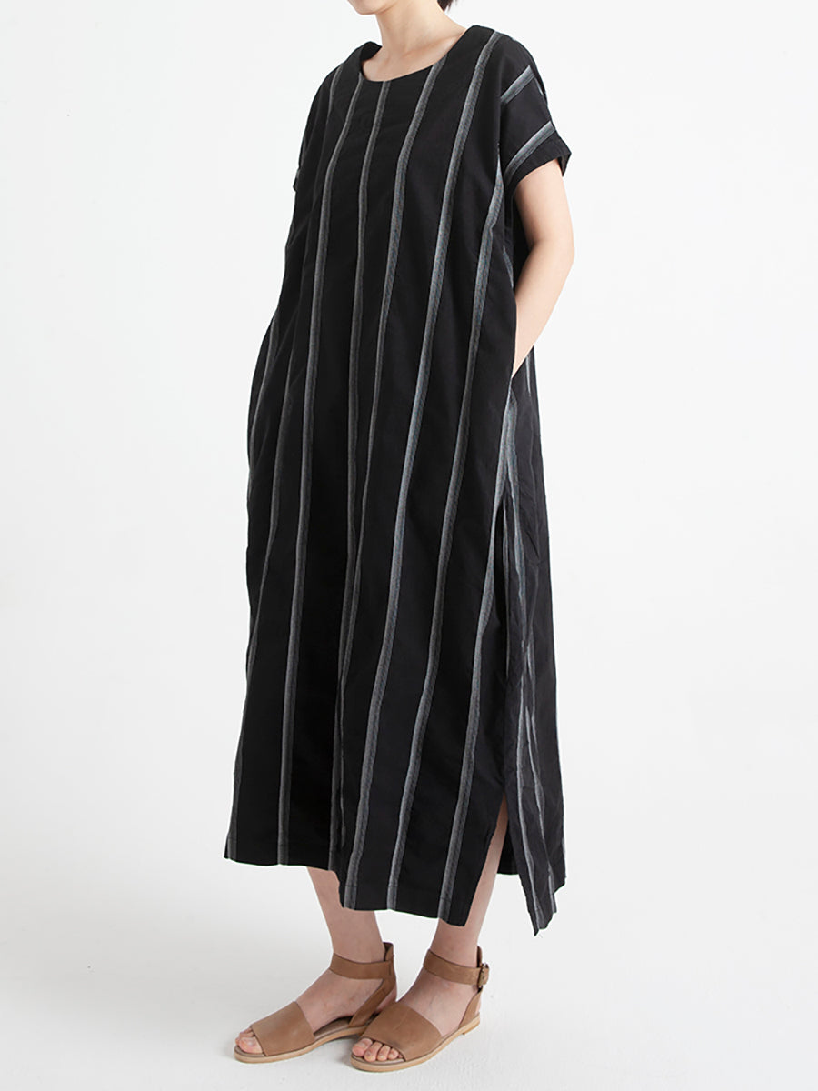 Breathable Stripe Cotton O-Neck Casual Loose Dress for Women - Perfect for Summer Outings, Beach Vacations & Everyday Wear