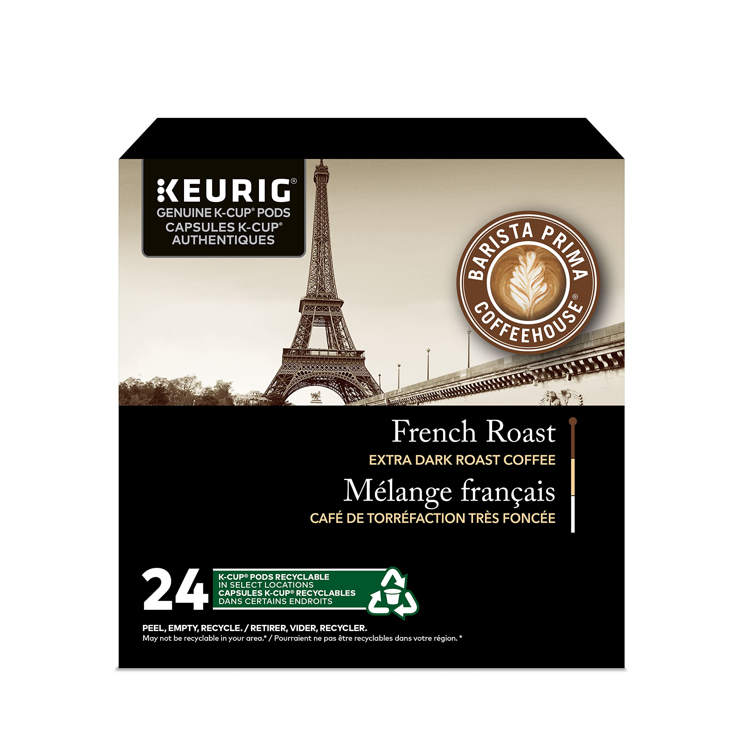 Barista Prima Coffee House French Roast Darkest Roast Coffee K-Cups Pods - 24 Count - Bold & Rich Flavor for Keurig Brewers - Perfect for Morning Energy & Office Coffee Breaks