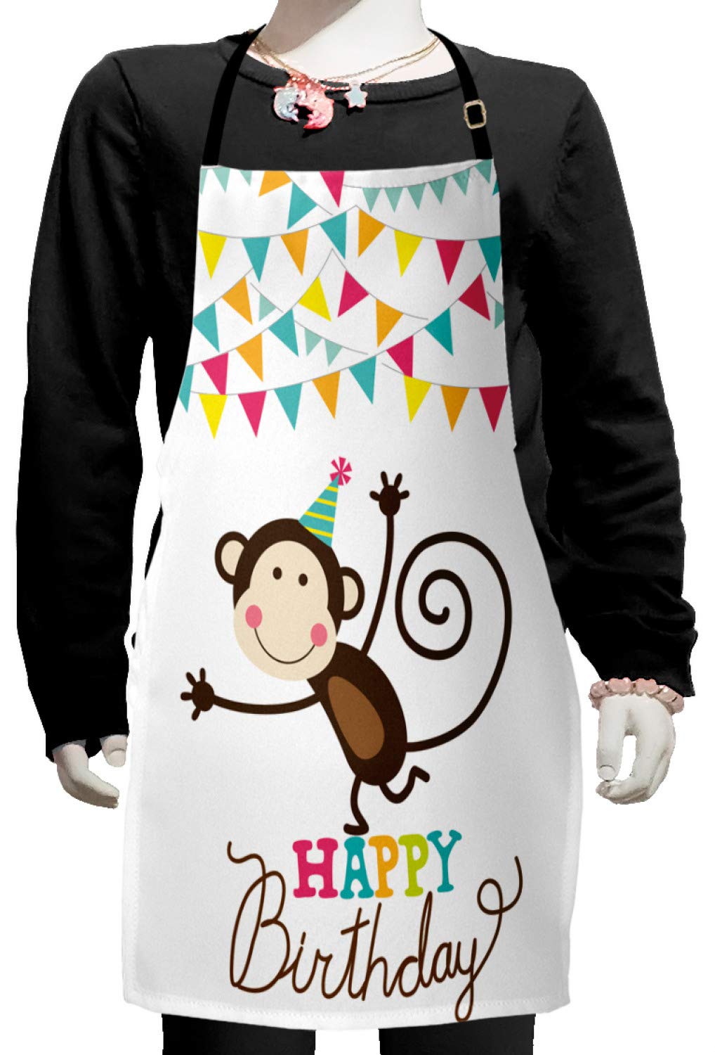 Ambesonne Birthday Apron - Adjustable Monkey Design Baking & Painting Apron for Adults & Kids | Party, Cooking, Arts & Crafts Accessory