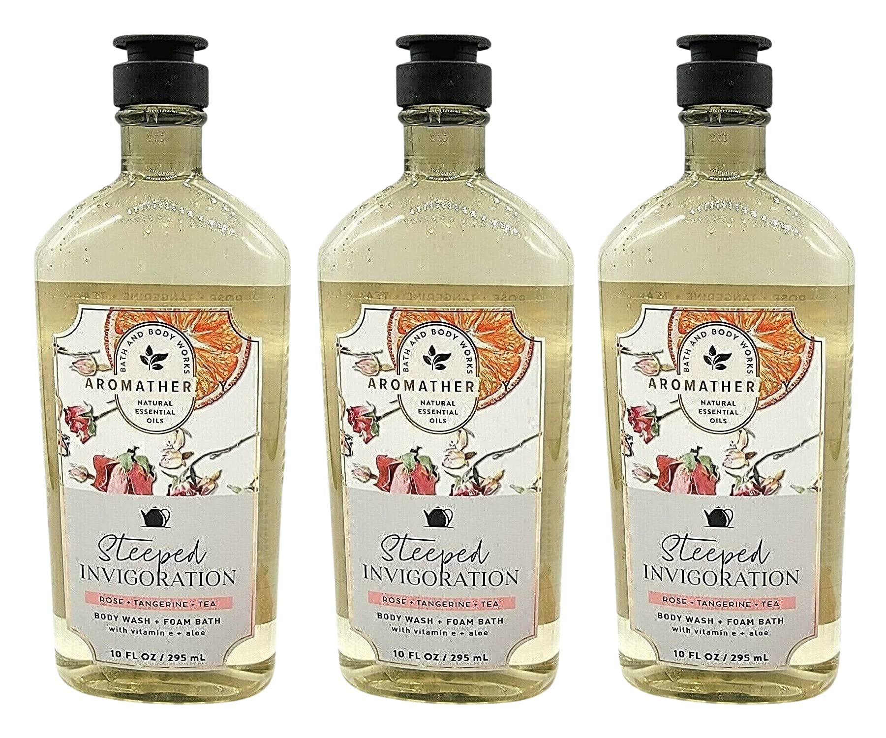 Bath & Body Works Aromatherapy Rose Tangerine Tea Body Wash & Foam Bath Gift Set - 3 Pack (10 fl oz Each) | Relaxing Shower Gel for Stress Relief & Self Care | Perfect for Spa Nights, Mother's Day Gifts & Home Relaxation