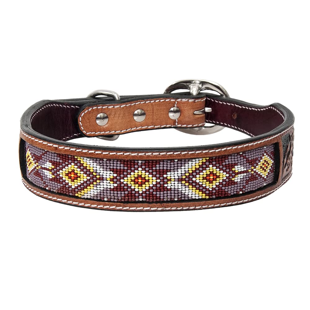 HILASON Genuine Leather Beaded Dog Collar for Small Dogs - Handmade Soft Leather Pet Collar with Hand-Tooled Beads - Perfect for Daily Walks, Training & Fashion Accessories