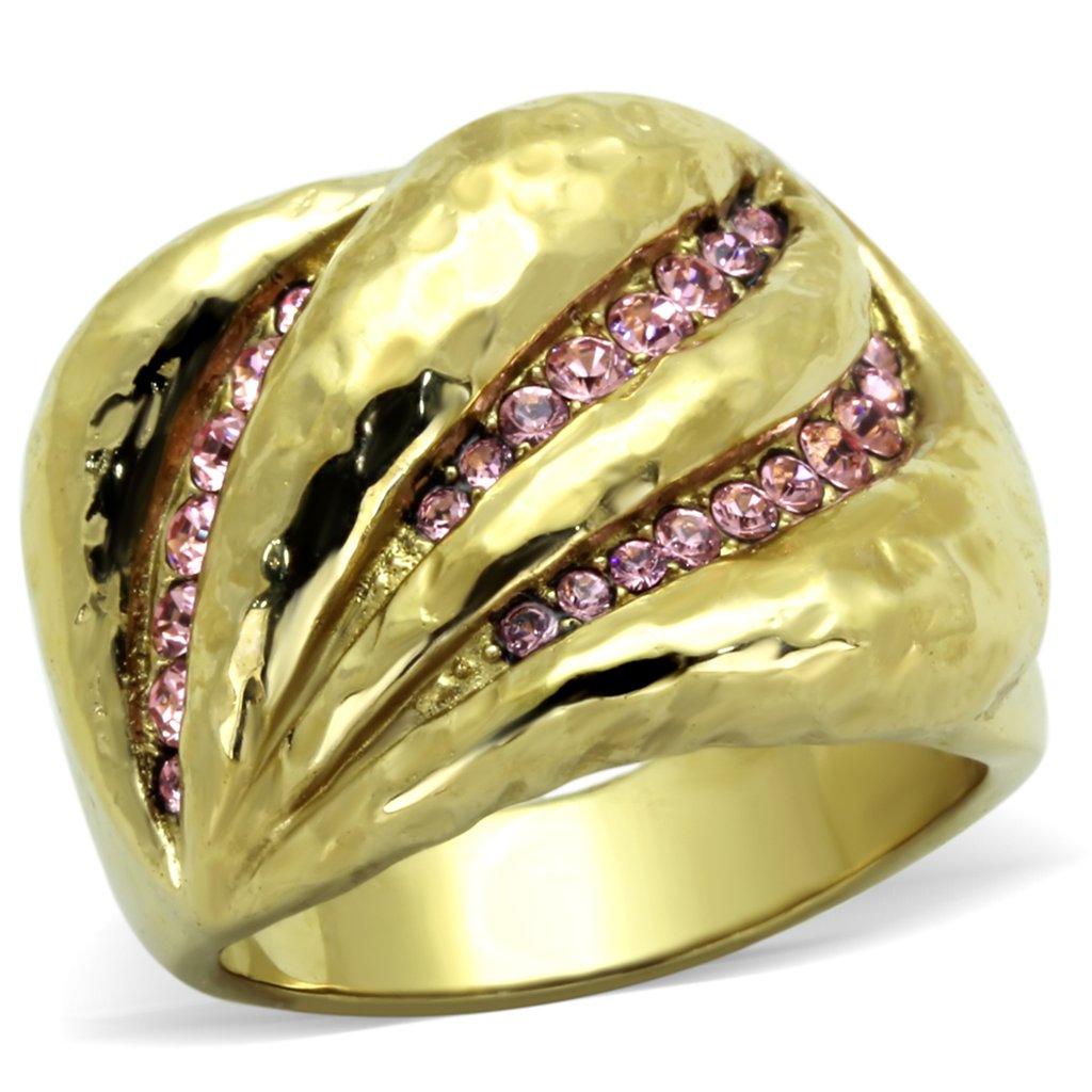 14K Gold Plated Rose Crystal Ring for Women Size 5-10 | Cocktail Party Jewelry