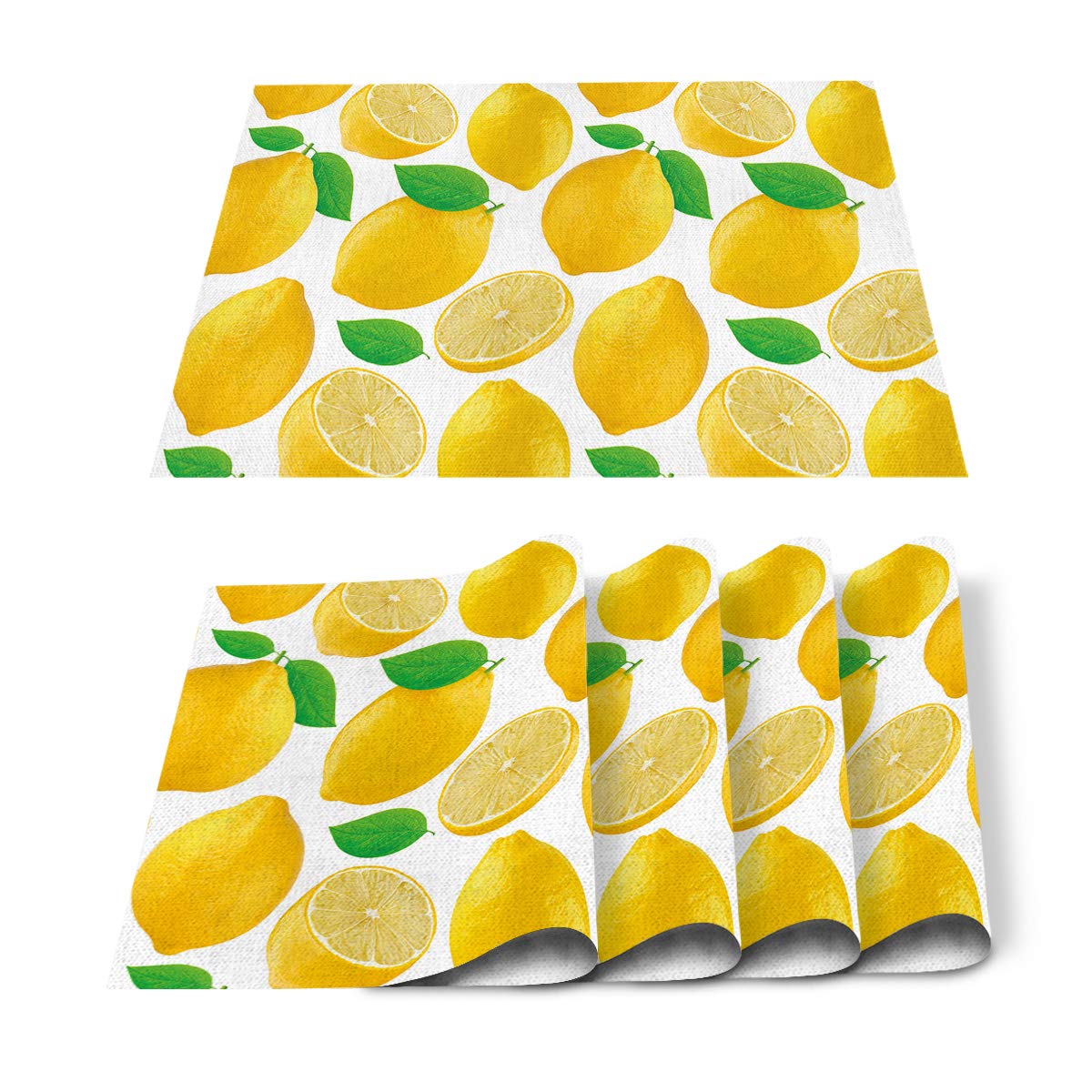 Lemon Yellow Fruits Summer Placemats Set of 4 - Heat-Resistant, Non-Slip Washable Cotton Linen Table Mats for Dining Table Decor, Kitchen & Party Banquet | Perfect for Everyday Meals, Summer Gatherings & Holiday Entertaining