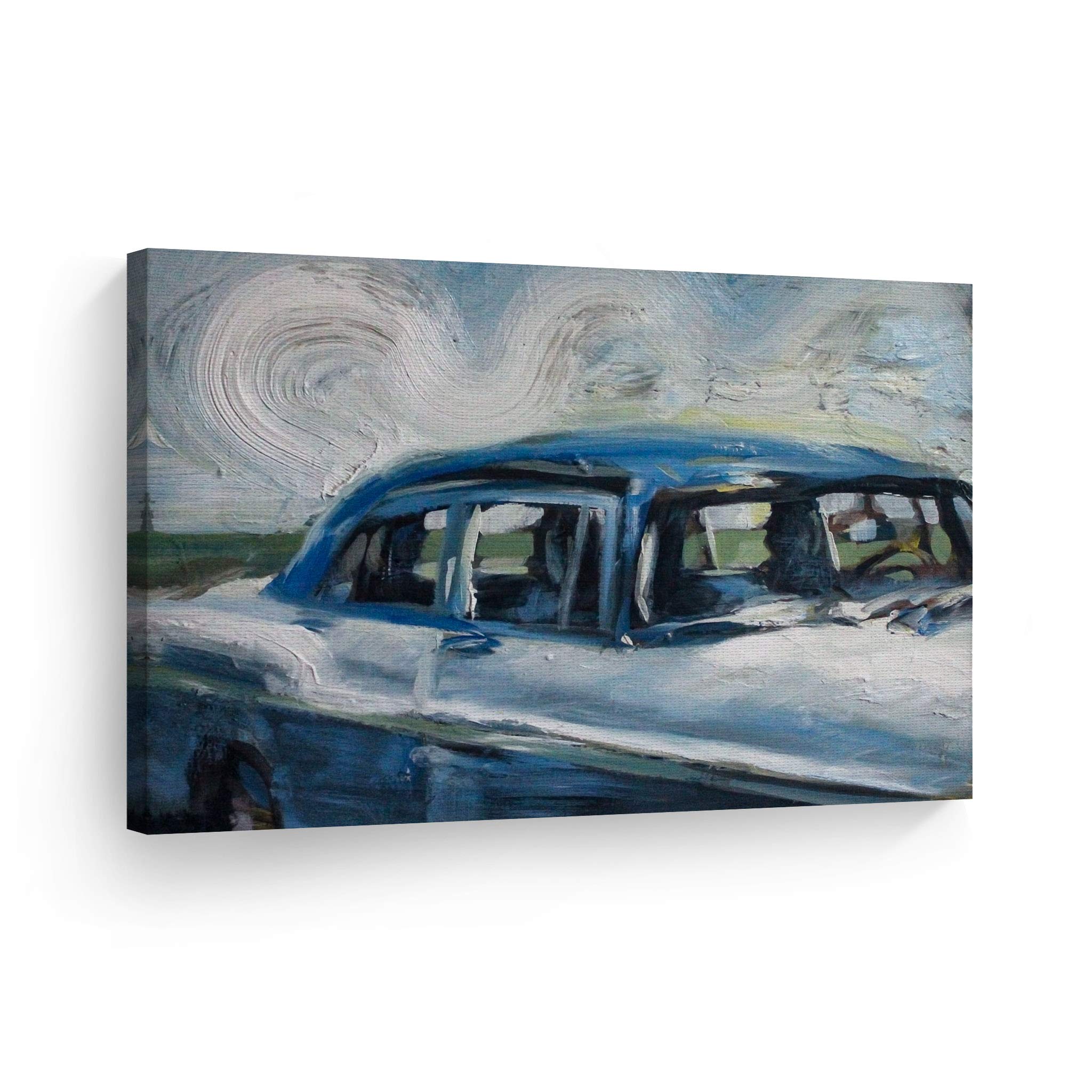 Kenney Mencher Drifting Oil Painting Canvas Print - Blue and White Wall Art for Living Room & Bedroom Decor - Ready to Hang 24x36 Inch Made in USA - Perfect for Modern Home, Office or Gift