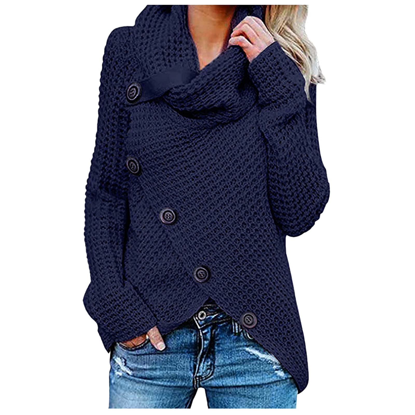 Ussuma Women's Button Front Long Sleeve Pullover Sweater - Soft Solid Color Wrap Jumper Top for Fall & Winter | Perfect for Office, Casual Outfits and Layering