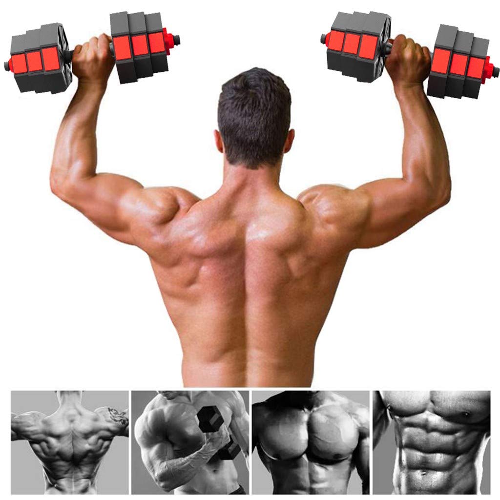 66 LB Adjustable Dumbbell Set with Barbell Plates - Home Gym Equipment for Strength Training & Body Workout (Red) - Perfect for Home Fitness, Weightlifting & Muscle Building