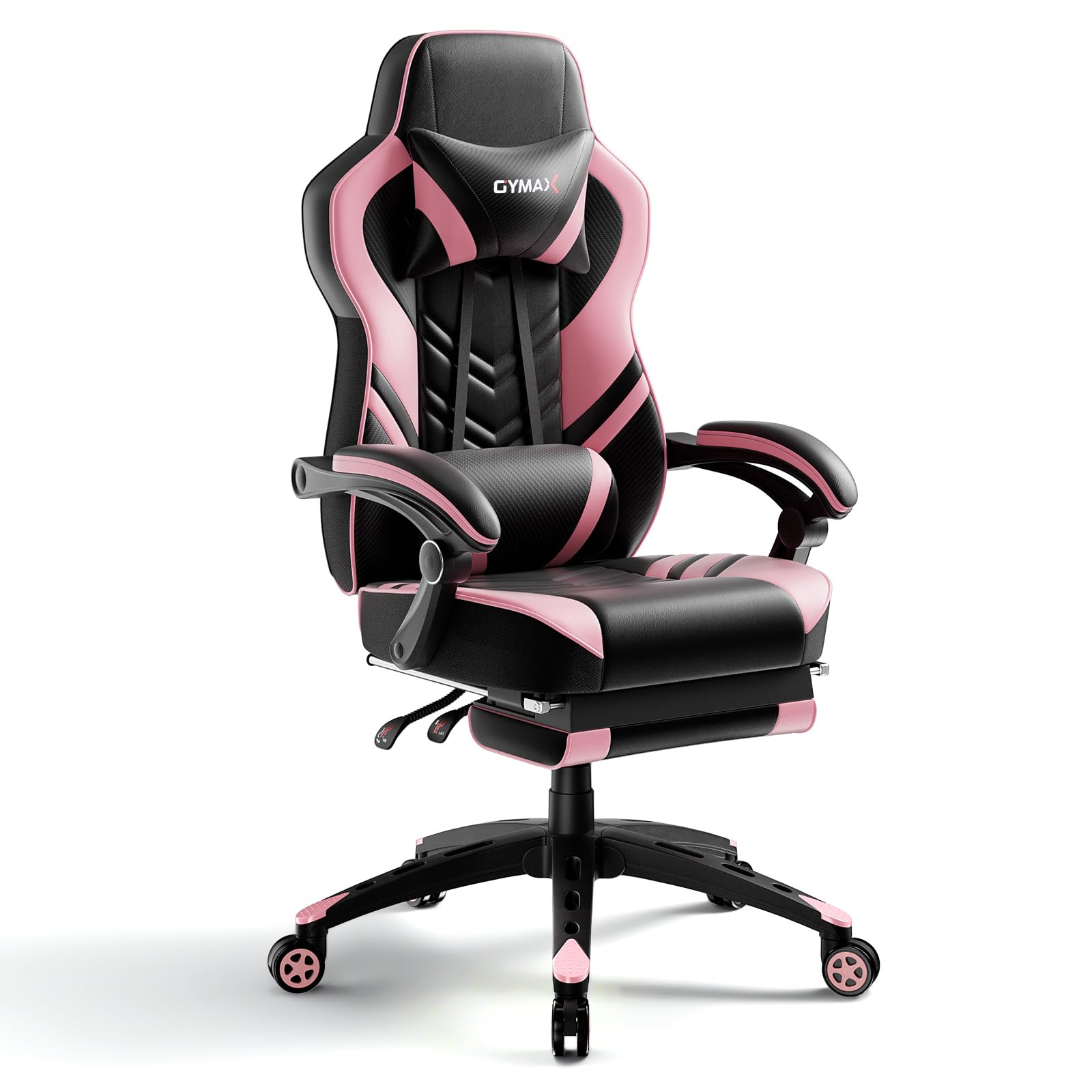 Powerstone Pink Gaming Chair - Ergonomic Racing Style PU Leather Computer Chair with Adjustable Lumbar Support & Footrest - Perfect for Esports, Streaming & Home Office Workspace