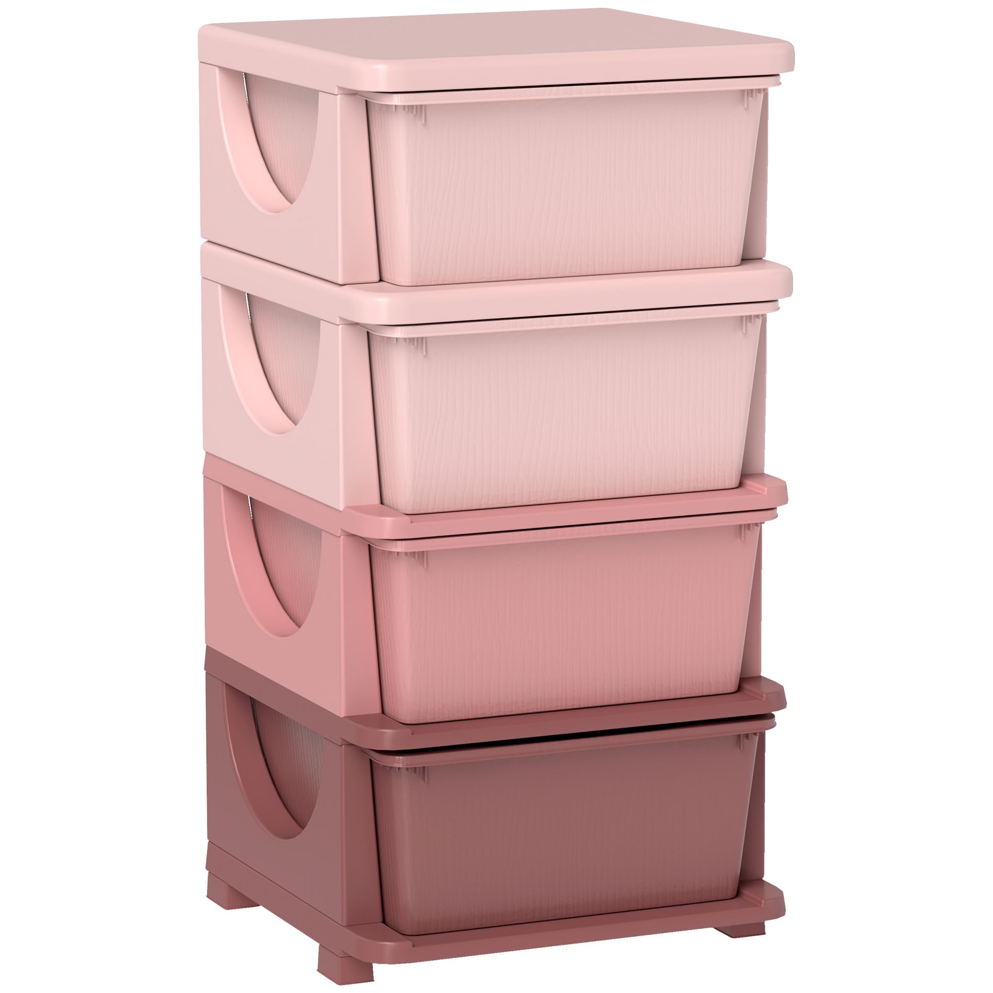 Qaba 4-Tier Kids Storage Unit with 4 Drawers - Toy Organizer with Plastic Bins for Bedroom, Nursery & Kindergarten - Space-Saving Storage Solution for Boys, Girls & Toddlers (Pink) - Perfect for Organizing Toys, Books & Clothes in Kids' Rooms & Play Areas