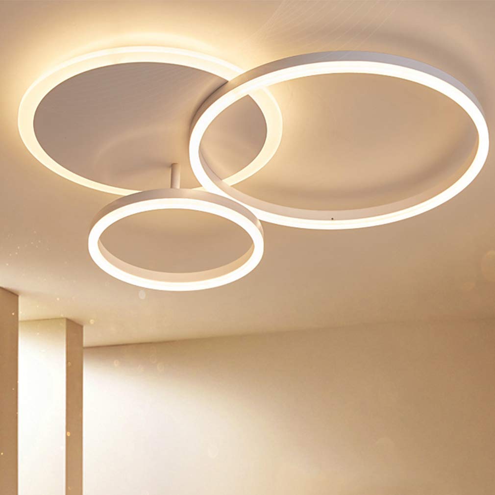 Modern Acrylic 3-Ring Dimmable LED Ceiling Light with Remote Control - White Chandelier for Living Room, Bedroom, Kitchen Island & Dining Table - Energy Efficient Creative Design Lighting for Home Decor