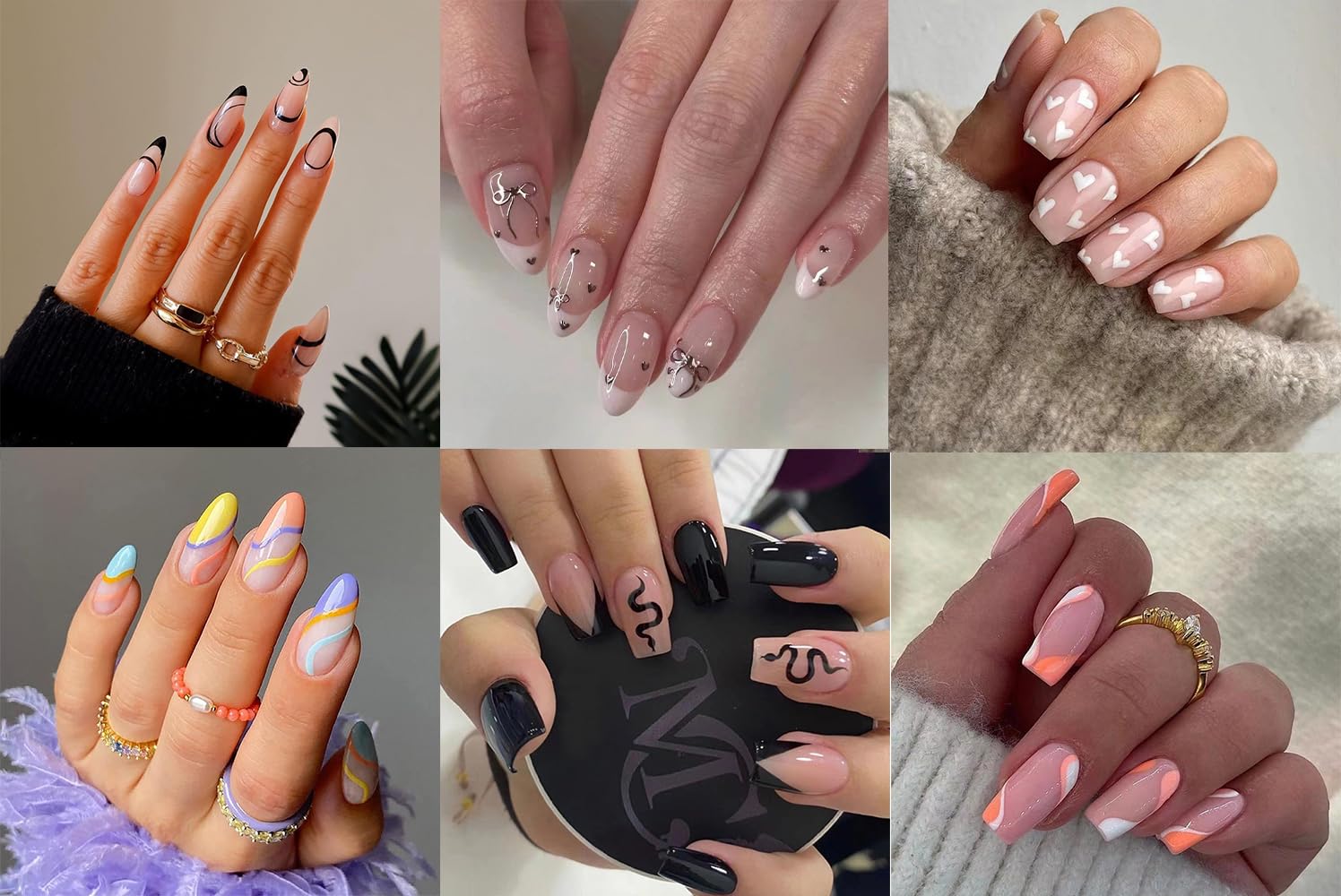 6 Packs (144 Pcs) Medium Press on Nails - Almond & Square Shape Full Cover Fake Nails with Adhesive Tabs, Acrylic Artificial Nails for DIY Manicure & Nail Art - Perfect for Parties, Weddings, and Everyday Wear