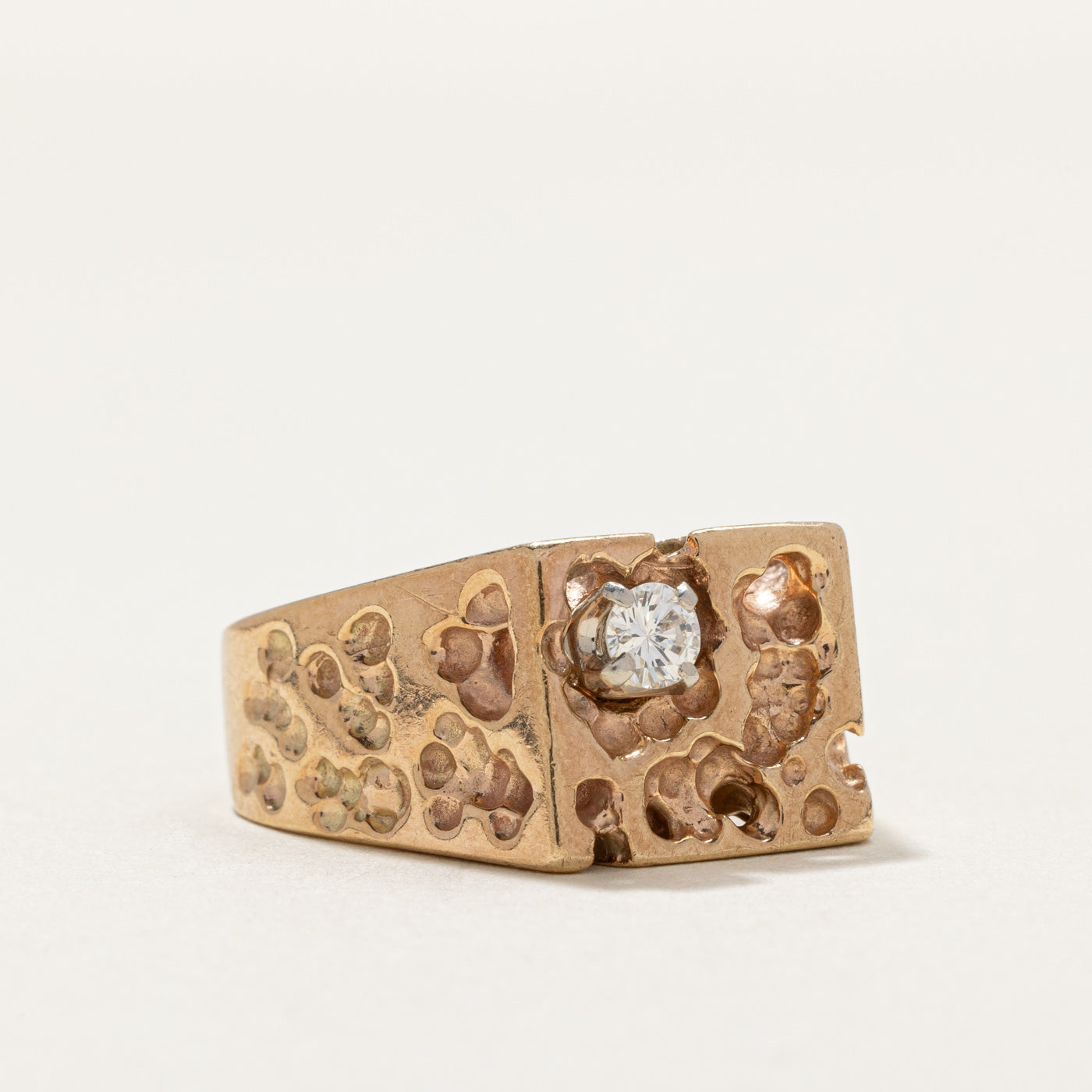 0.19ct Single Stone Diamond Textured Statement Ring - Size 9.5 | Elegant & Unique Wedding Band, Anniversary Gift for Her | Perfect for Special Occasions & Everyday Luxury