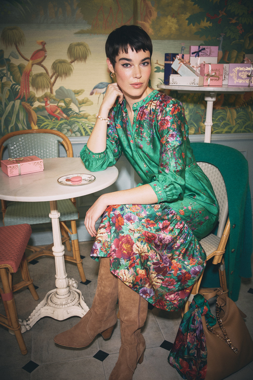 Stylish Border Print Shirt Dress with Jade Botanical Floral Pattern - Perfect for Casual Outings, Office Wear & Spring Fashion