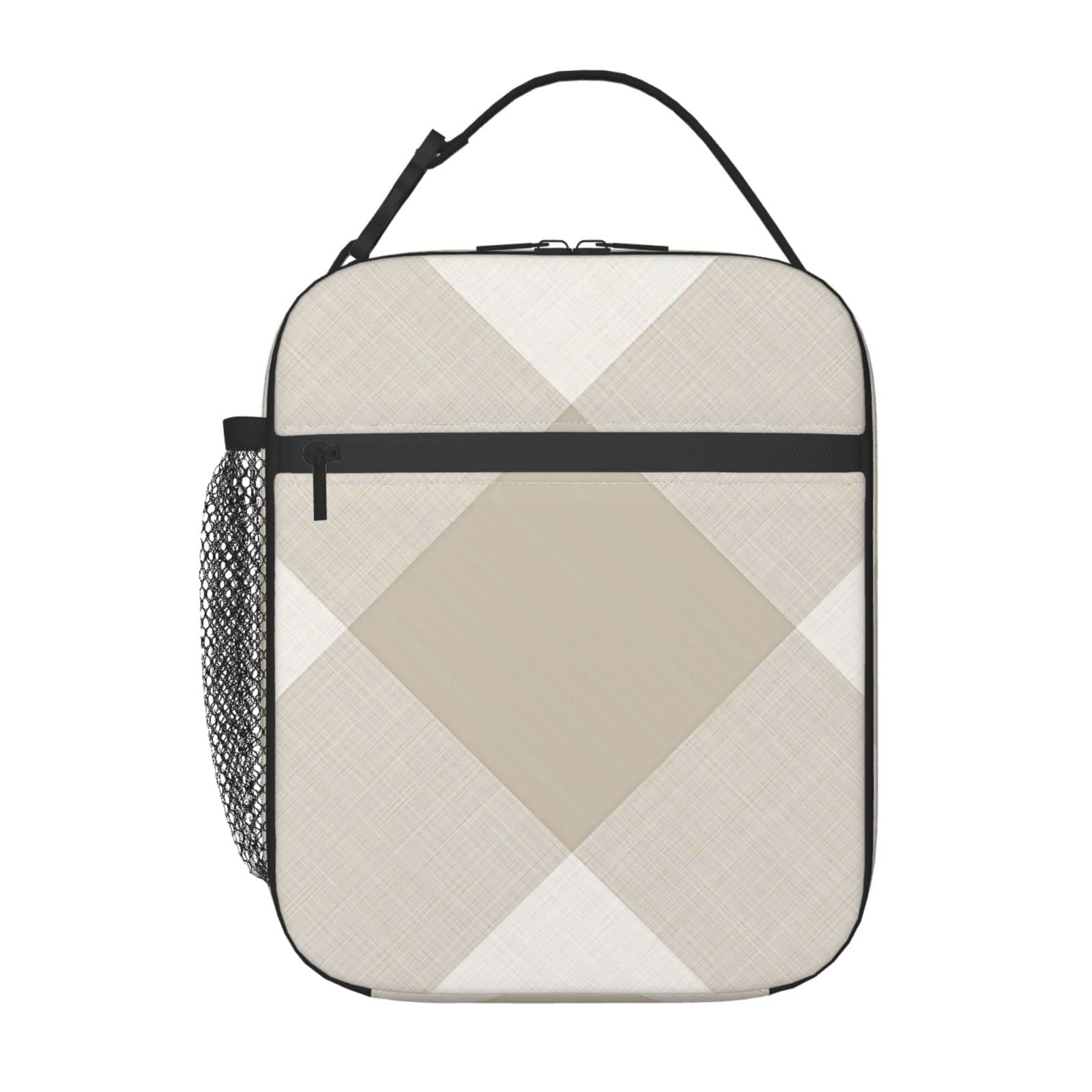 Beige Buffalo Check Insulated Lunch Bag for Women & Kids - Farmhouse Style Holiday Lunch Box Tote with Thermal Protection | Perfect for School, Work, Picnics & Travel