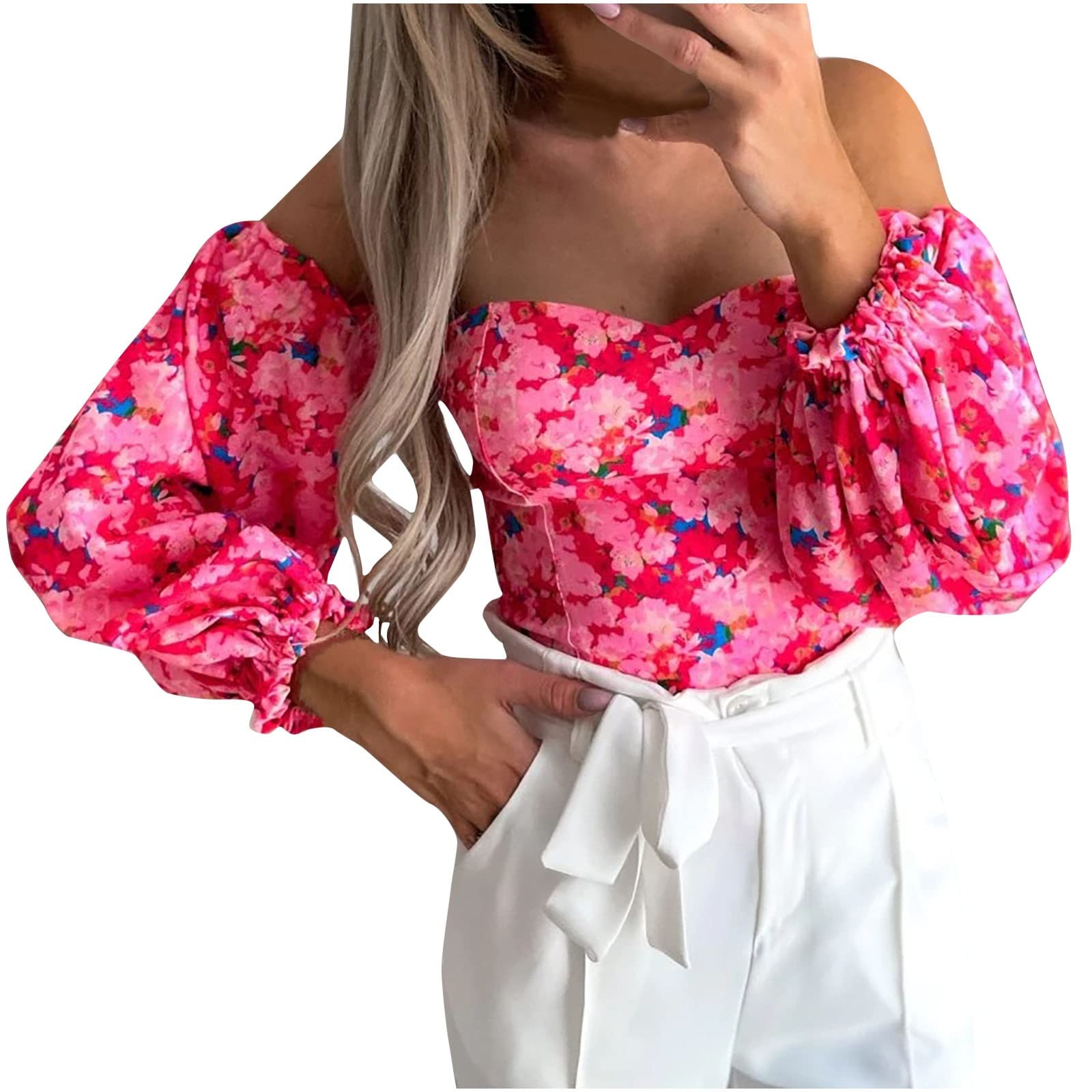Trendy Women's Summer Tops - Sexy One Shoulder Wrap Blouse with Long Sleeves & Printed Design | Perfect for Beach Parties, Date Nights & Summer Vacations