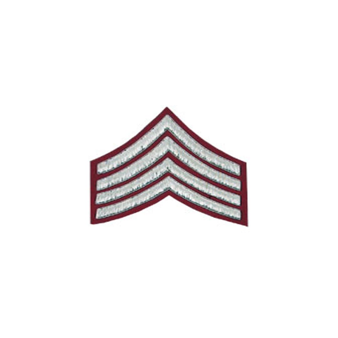 4 Stripe Chevrons Badge Silver Bullion on Red - Military Insignia, Police Patches, Collectible Emblem for Uniforms, Caps & Display Cases