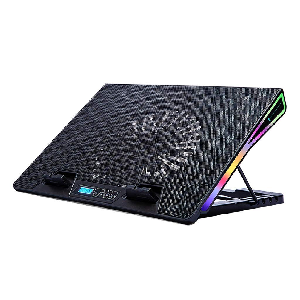 Fevilady Laptop Cooling Pad for 12-17.3 Inch Notebooks - Metal Panel, Large Fan, RGB Lights & 5 Adjustable Heights - Ergonomic Laptop Stand (Black) for Gaming, Office Work & Home Use
