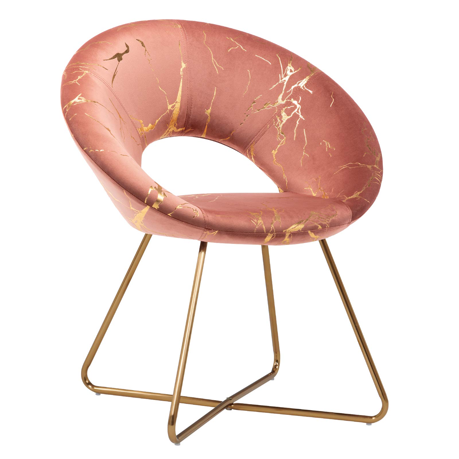 DUHOME Pink Velvet Accent Chair with Golden Legs - Mid-Back Vanity Chair for Living Room, Bedroom & Office Desk - Elegant Seating for Home Decor, Makeup Area & Workspace (1 Piece)