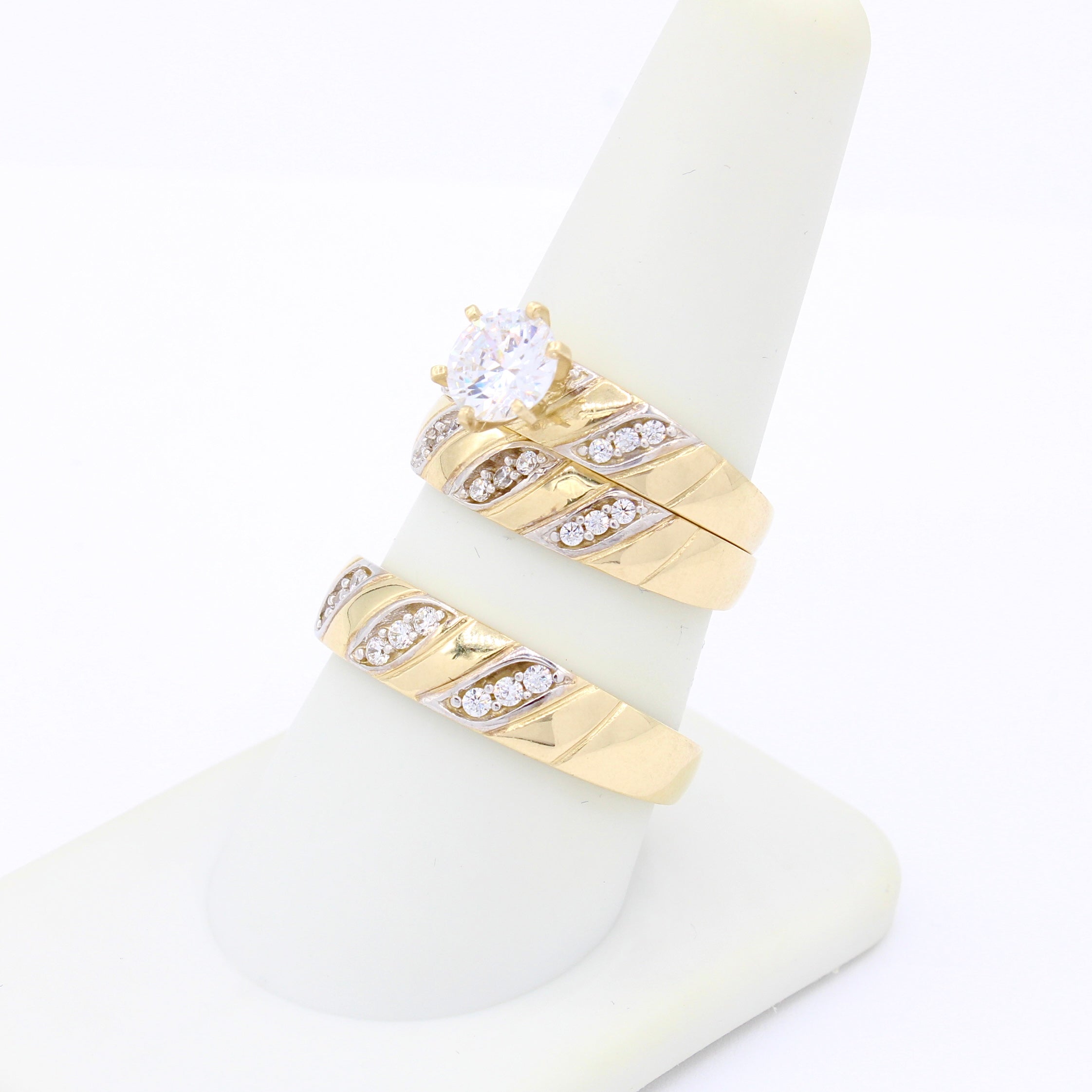 14K Gold CZ Wedding Ring Set for Women - Elegant Trio Bridal Jewelry for Engagement, Anniversary & Special Occasions