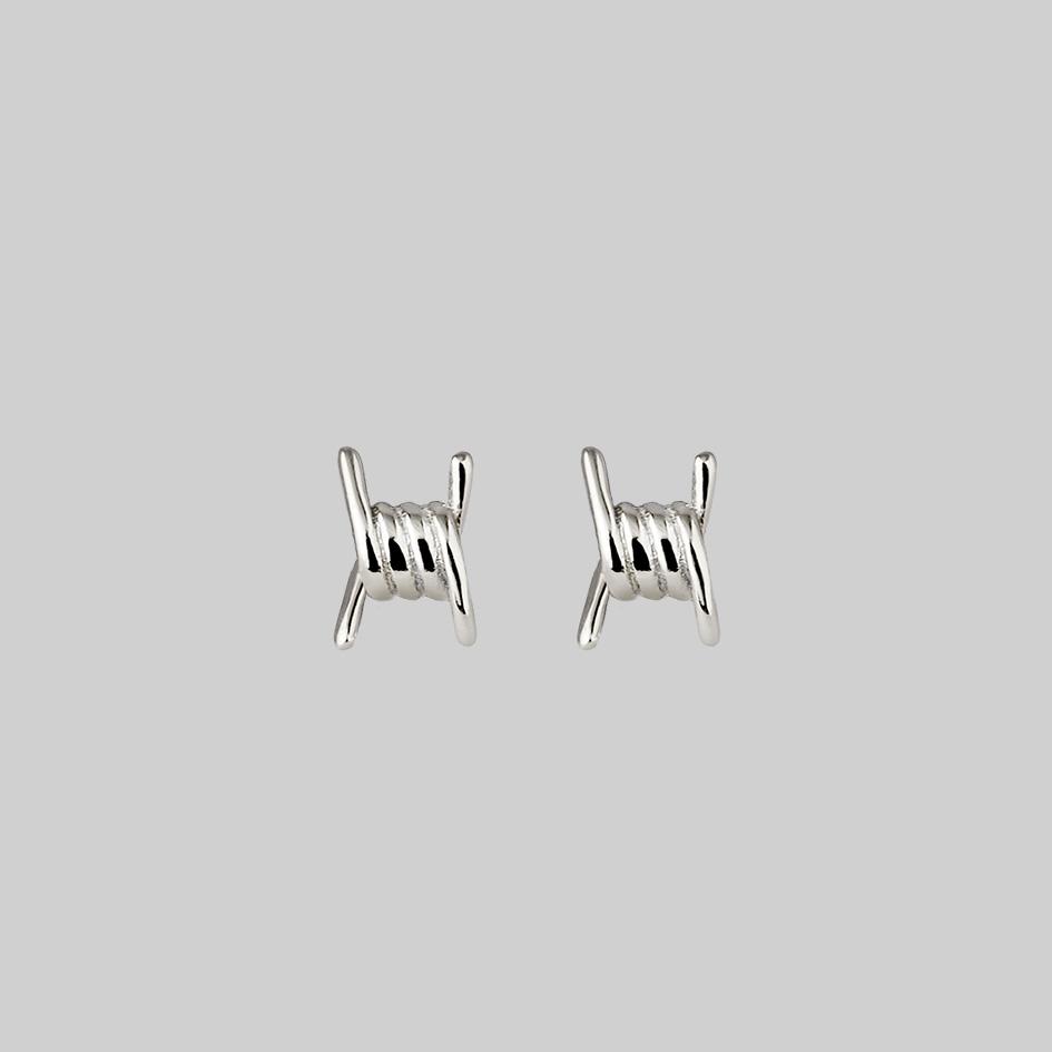 Survival Symbolic Barbed Wire Stud Earrings - Sterling Silver Punk Rock Jewelry for Women - Perfect for Edgy Fashion, Concerts & Everyday Wear