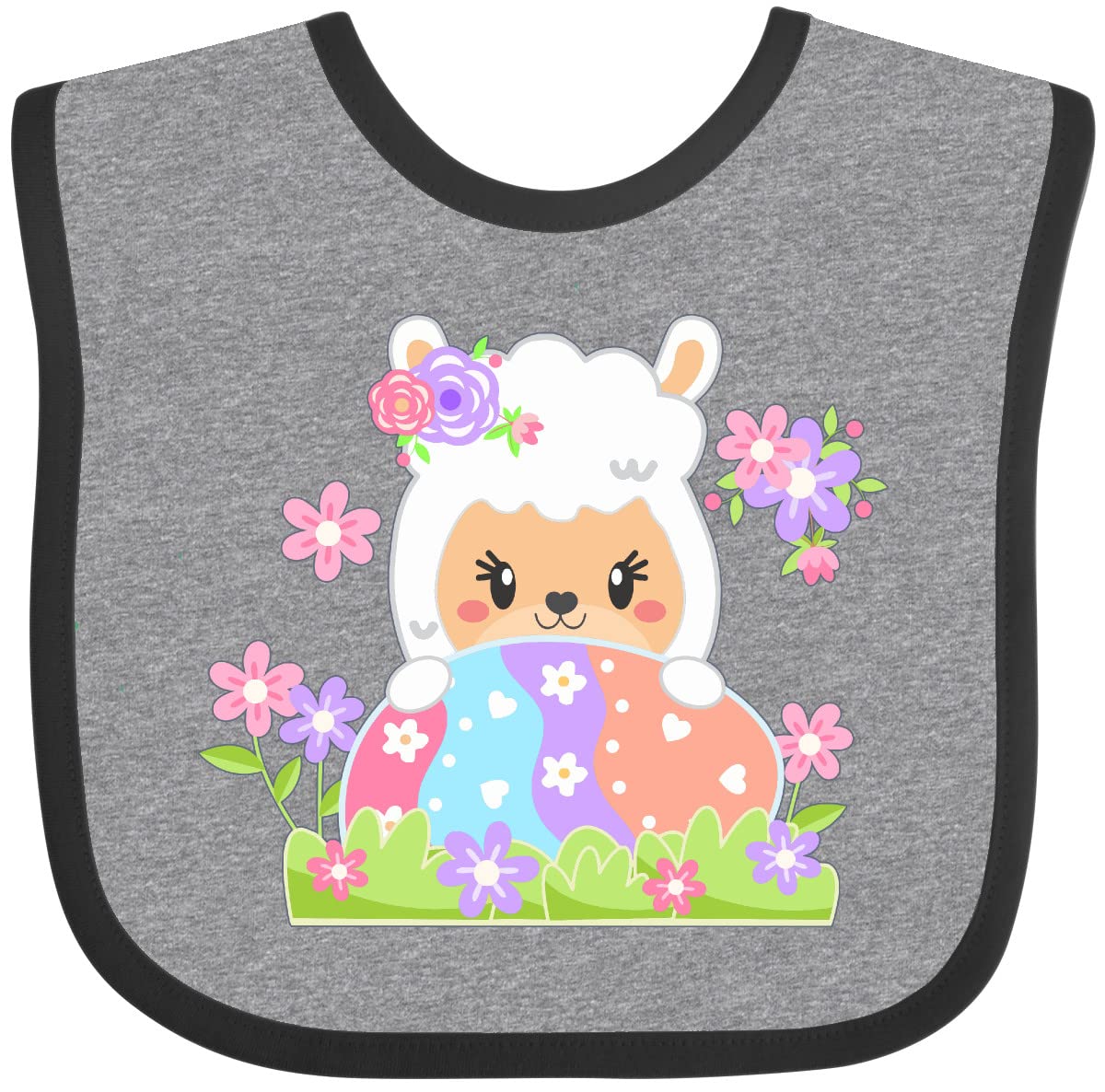 Inktastic Adorable Easter Llama Baby Bib with Spring Flowers & Egg Design - Perfect for Easter Celebrations, Baby Showers & Spring Photoshoots