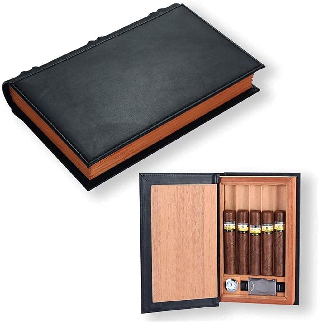Premium AWJ Cigar Humidor Box - Spanish Cedar Wood Cigar Storage Case with Built-in Hygrometer, Humidifier & Cutter | Perfect for Home, Office & Travel Use | Gift for Cigar Enthusiasts