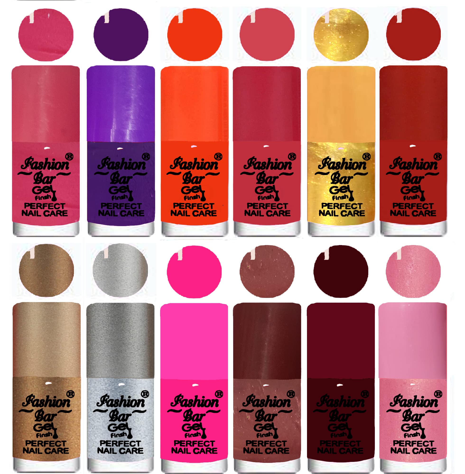 12-Piece Fashion Bar Gel Finish Nail Polish Set - Long Lasting Shine, Non-Toxic Formula (9 Color Combo) - Perfect for Home Manicures, Nail Salons & Gift Giving
