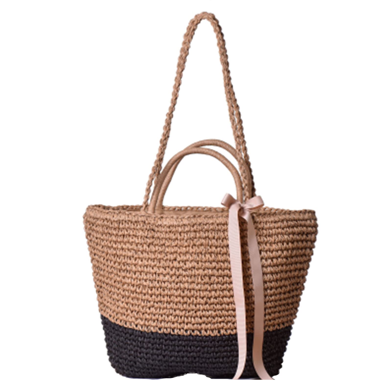 Stylish Women's Straw Tote Bag with Zipper - Large Capacity Bohemian Woven Shoulder Handbag for Beach, Shopping & Summer Outfits