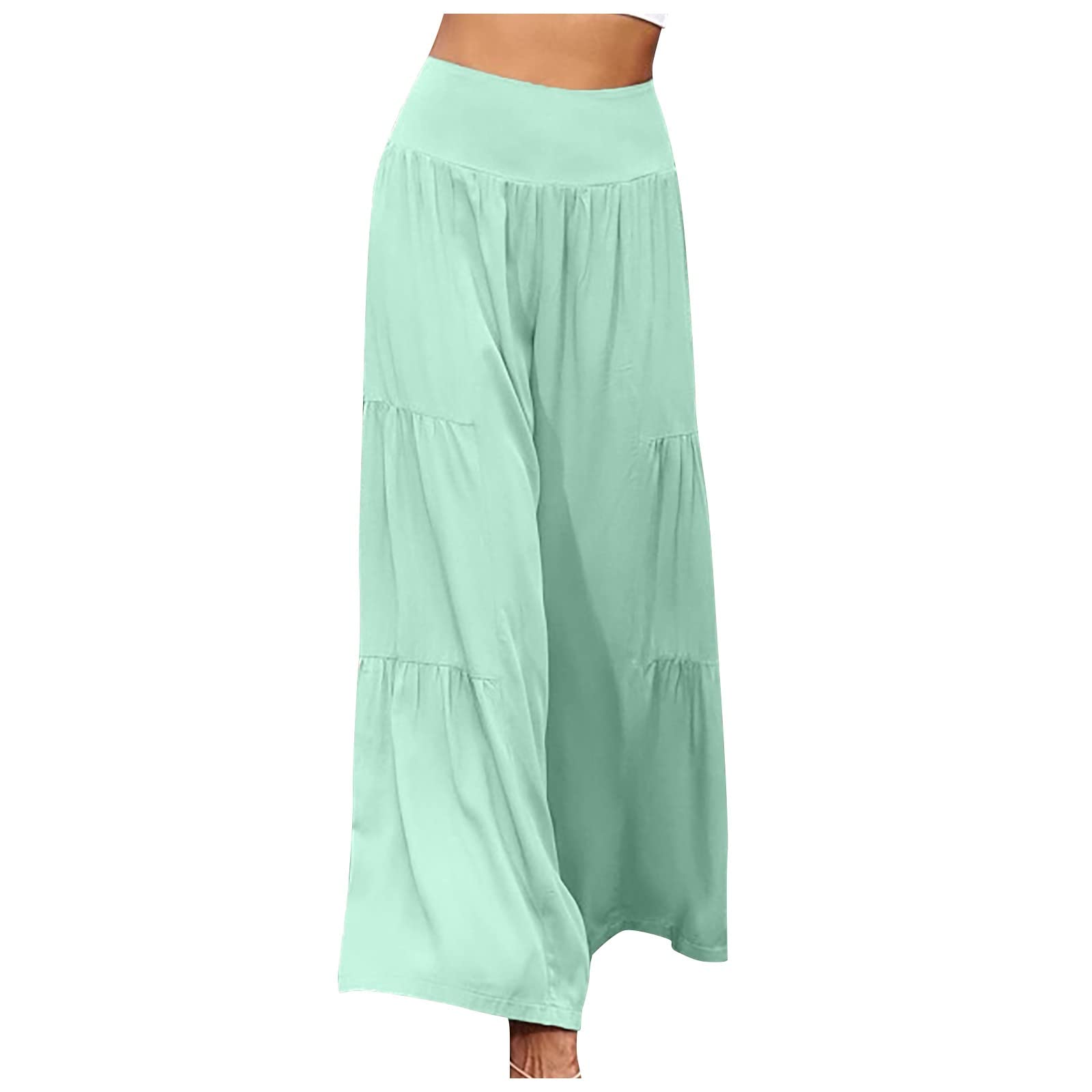 Qoxiao Women's Fashion Wide Leg Yoga Pants - High Waisted Linen Palazzo Pants for Yoga, Lounge & Casual Wear | Perfect for Autumn Season & Everyday Comfort