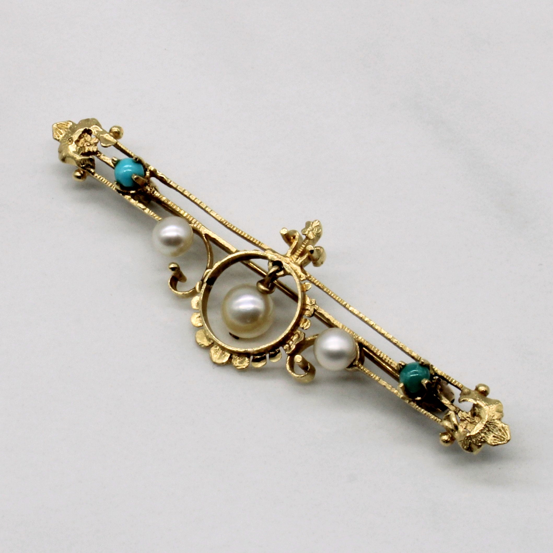 Vintage Chrysocolla & Pearl Brooch - 0.25 Carat Total Weight (CTW) - Elegant Jewelry for Women - Perfect for Weddings, Parties & Special Occasions