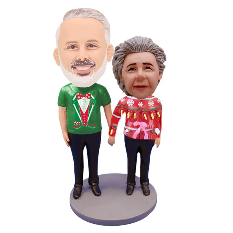 Custom Ugly Sweater Couple Bobbleheads - Personalized Christmas Gift for Couples - Fun Home Decor & Holiday Party Accessory