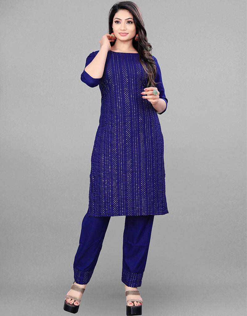 Blue Heavy Rayon Straight Leg Pants for Women - Comfortable & Stylish for Work, Casual Wear & Everyday Outfits