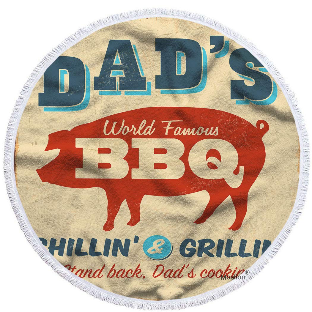Moslion Oversized 63 Inch Round Beach Towel - Soft Microfiber Polyester for BBQ, Grilling & Outdoor Fun - Perfect for Dad's Cooking, Beach Days, Pool Parties & Summer Relaxation