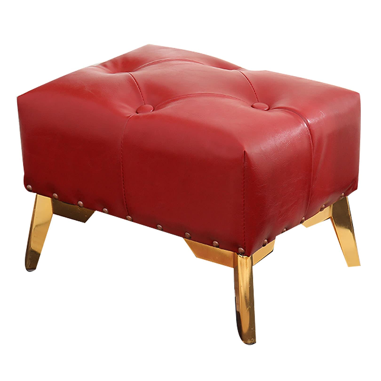 CHEWYNP PU Leather Footstool with Wooden Legs - Versatile Ottoman for Living Room, Study, Dining Room - Perfect for Relaxing, Changing Shoes & Extra Seating - Red