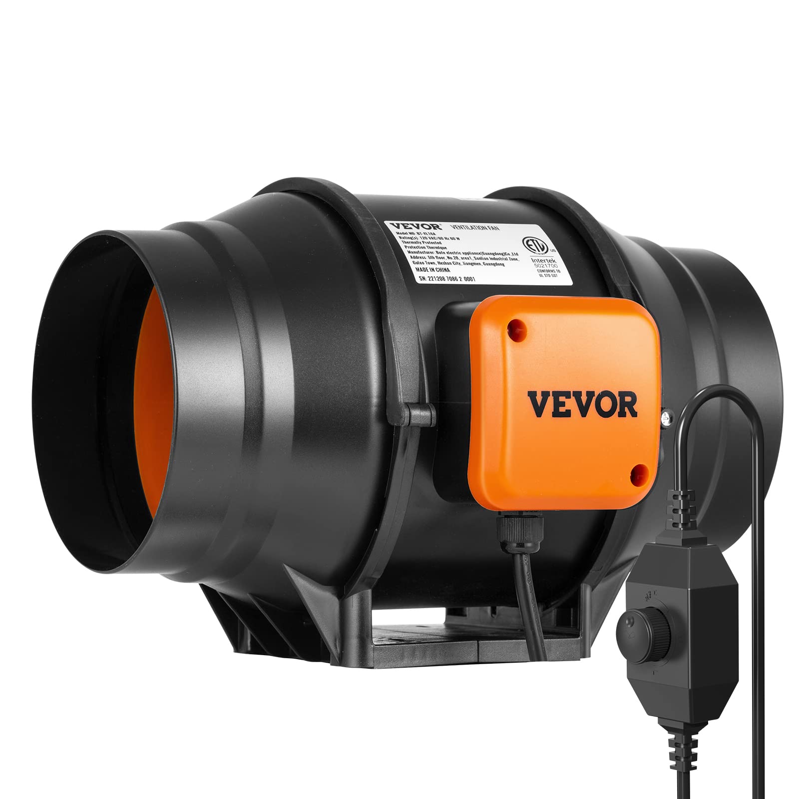 VEVOR 6-Inch 400 CFM Inline Duct Fan with Variable Speed Controller - Quiet AC Motor Ventilation Exhaust Fan for Cooling Booster, Grow Tents, Hydroponics | Perfect for Home Ventilation, Greenhouse Air Circulation & Indoor Gardening Systems