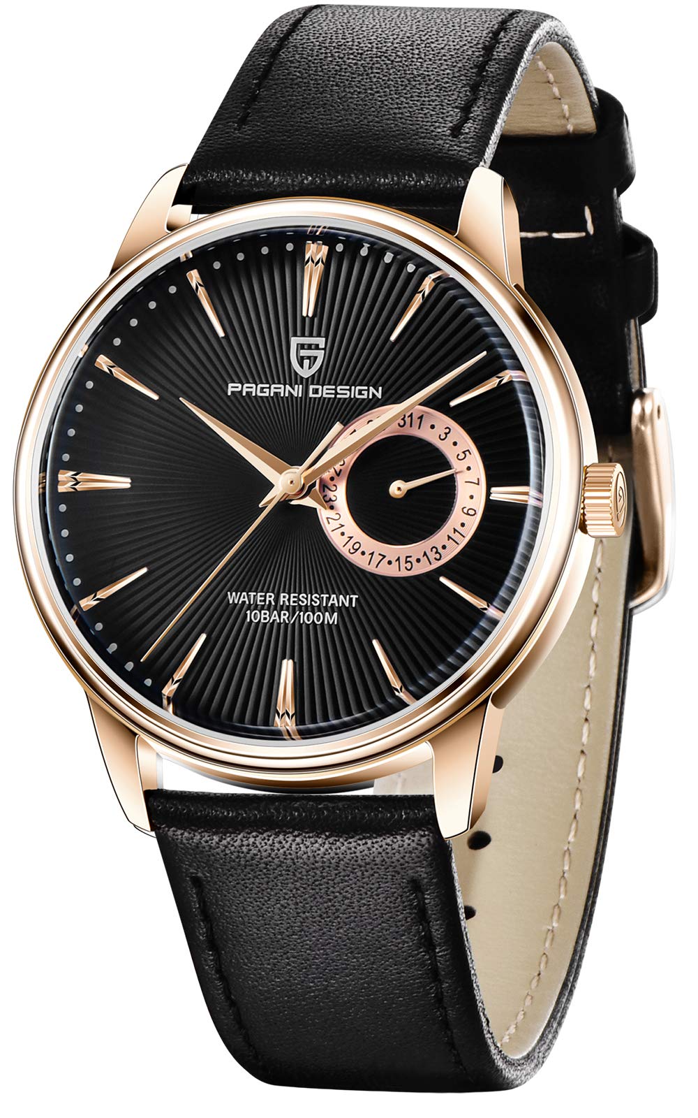 Pagani Design Men's Quartz Watch with Genuine Leather Strap - Waterproof Casual Dress Watch for Business & Everyday Wear - Perfect Gift for Him