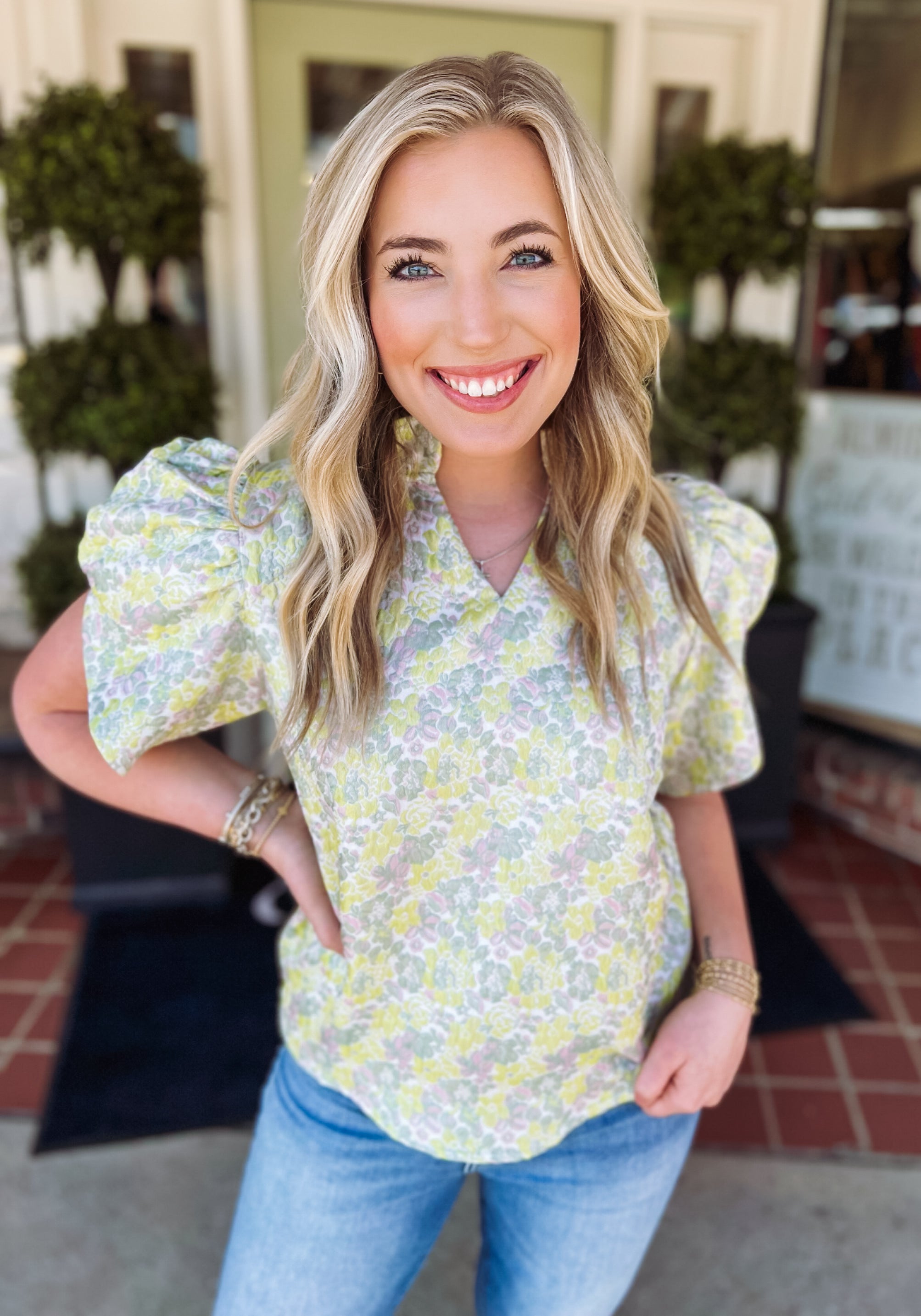 THML Floral Melody Textured Top for Women | Elegant Blouse with Floral Design | Perfect for Spring Outfits, Date Nights & Office Wear