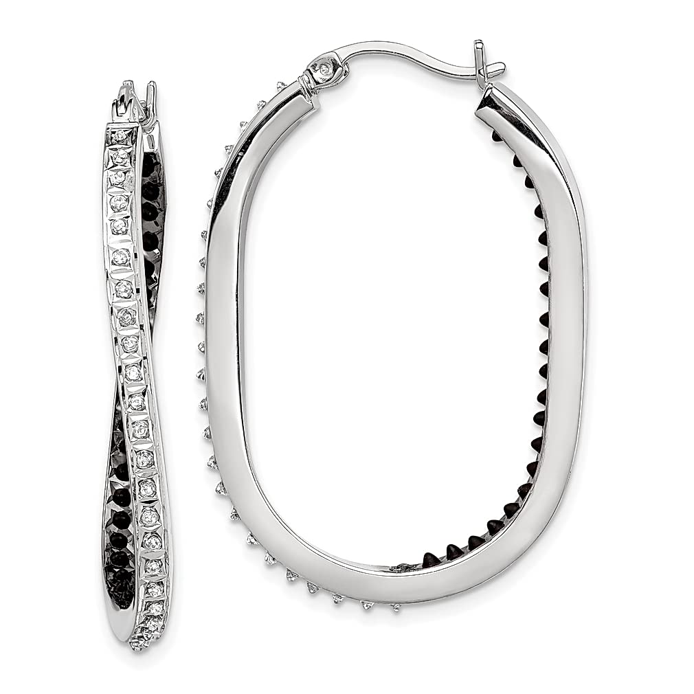 925 Sterling Silver Platinum Plated Diamond Black & White Hoop Earrings for Women - Elegant In/Out Fine Jewelry Gift for Her | Perfect for Weddings, Parties & Special Occasions