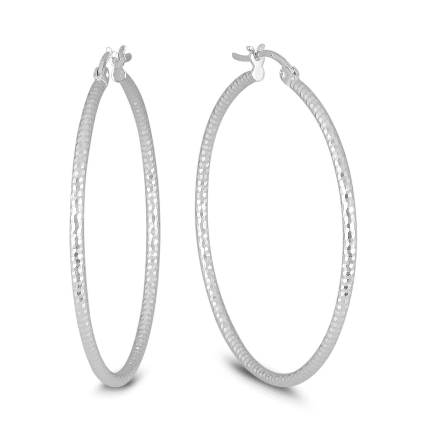 Diamond Cut 30MM-50MM Sterling Silver Hoop Earrings for Women | .925 Silver Jewelry | Perfect for Parties, Weddings & Everyday Wear