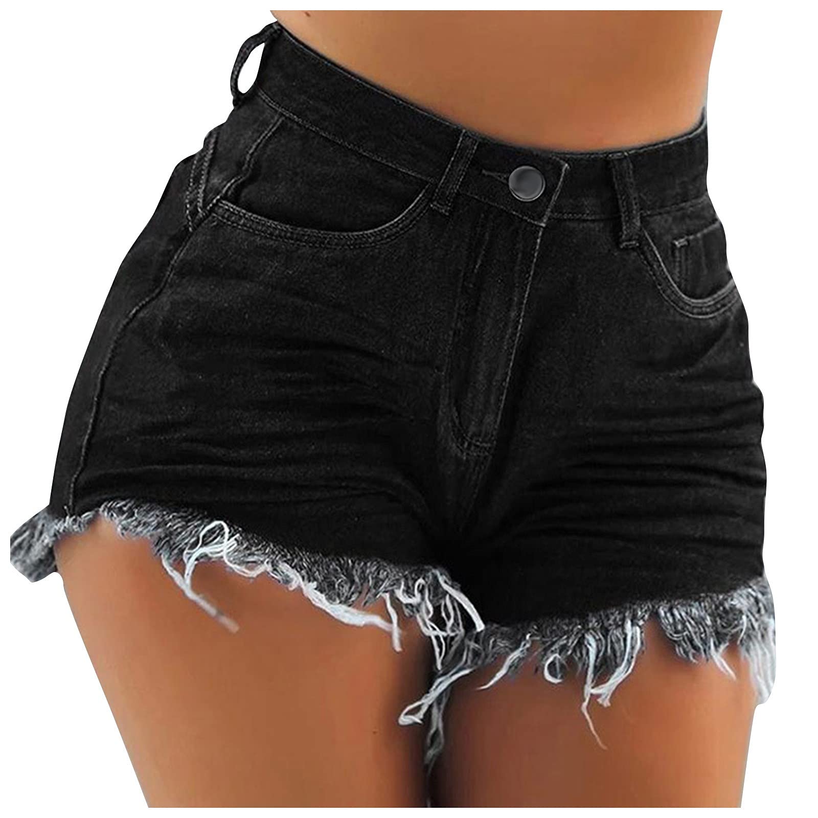 Women's Stretch Denim Shorts - Ripped & Frayed Edge Summer Hot Shorts | Comfortable High Waist Denim Shorts for Casual Outfits, Beach Vacations & Music Festivals