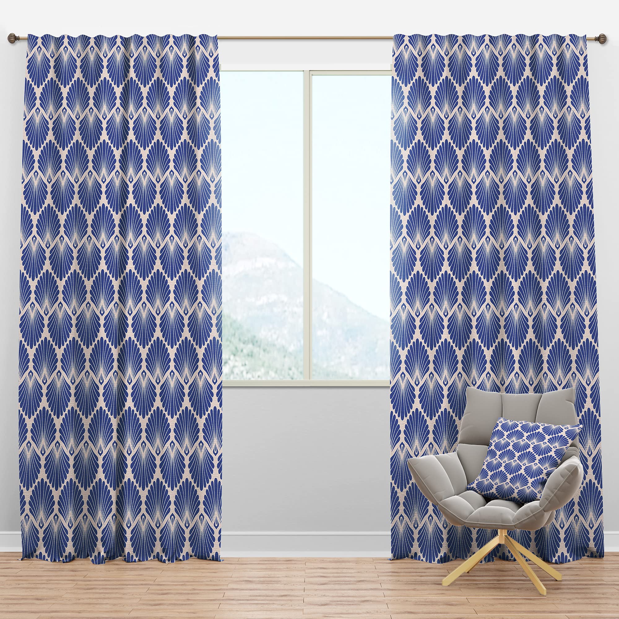 DesignQ Blackout Curtains 'Retro Blue Waves' - Thermal Insulated Single Panel (52x84 inches) for Bedroom & Living Room - Noise Reducing & Energy Saving Window Drapes - Perfect for Home Theater, Nursery, and Shift Workers