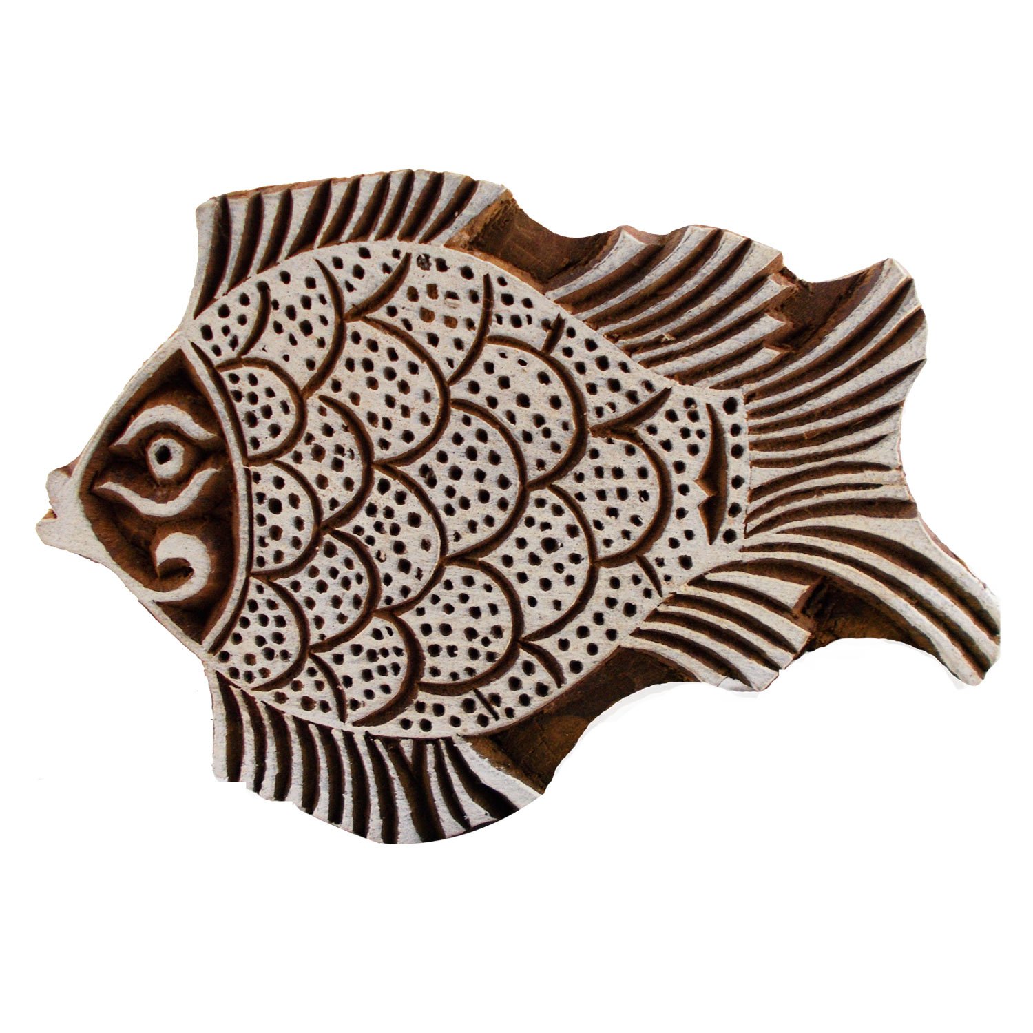 Handmade Indian Wooden Printing Blocks - Fish Motif Stamps for Clay Pottery, Fabric, Scrapbooking & Henna Tattoo Designs | DIY Craft Stamps for Home Decor, Gift Wrapping & Art Projects