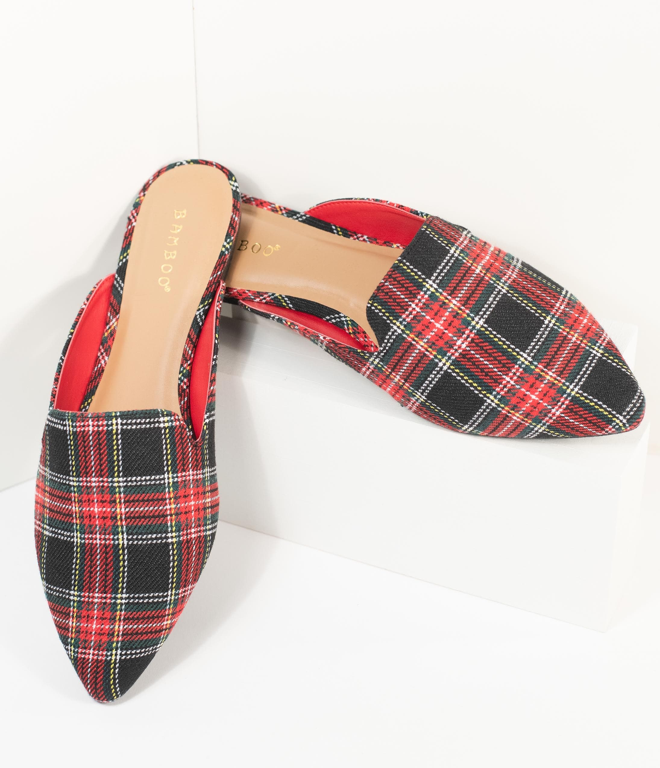 Red & Black Plaid Fabric Mules - Cozy House Slippers for Women & Men | Perfect for Indoor Comfort, Lounge Wear & Winter Warmth
