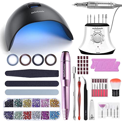 Melodysusie Professional Nail Kit - 30000 RPM Nail Drill, 48W UV LED Gel Nail Lamp, 3D Nail Art Decorations | Complete Acrylic Nail Kit for Salon & Home Manicure/Pedicure