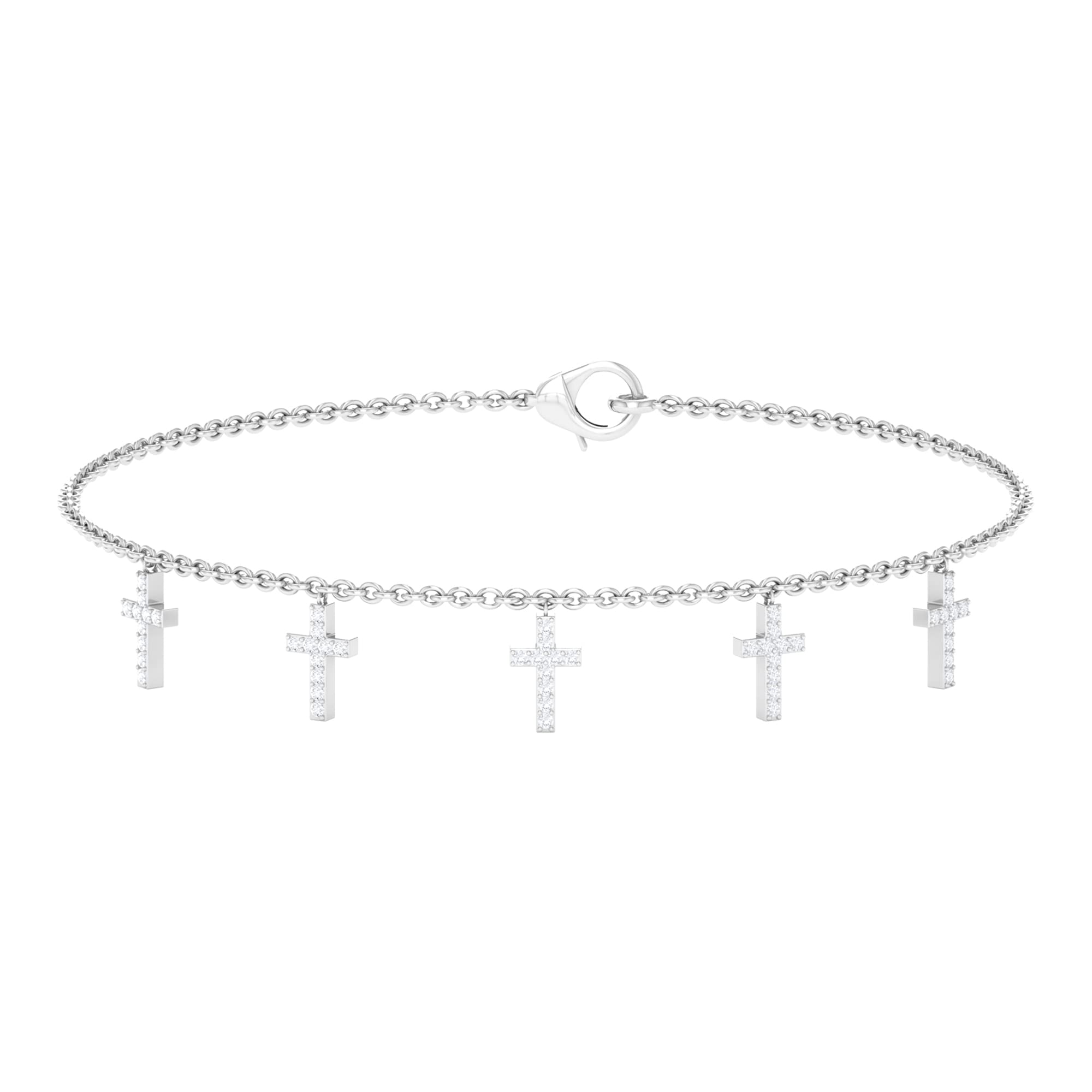 1/4 CT Diamond Cross Charm Bracelet for Women - 14K Solid Gold Dainty Chain Bracelet - Elegant Holy Cross Jewelry Gift for Birthday, Anniversary & Religious Occasions