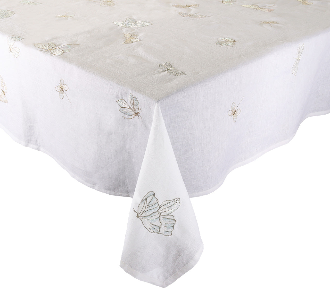 Monarch Garden Tablecloth - White & Iridescent Waterproof Outdoor Picnic Table Cover for Patio, Garden, and Party Decor