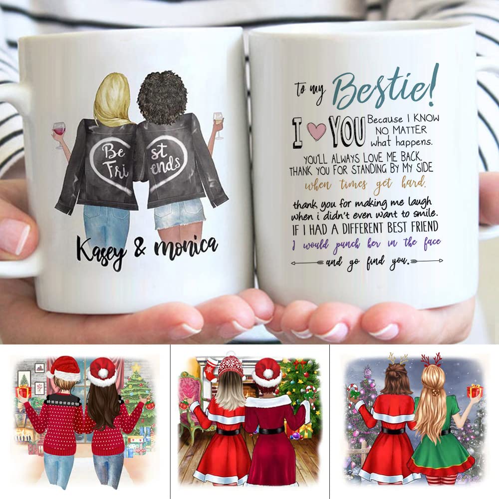 **Personalized Best Friend Coffee Mug for Women - Custom Name 11oz Ceramic Cup - Unique BFF Gift for Galentine's Day, Birthday, Long Distance Friendship - Perfect for Coffee, Tea & Hot Drinks at Home or Office**